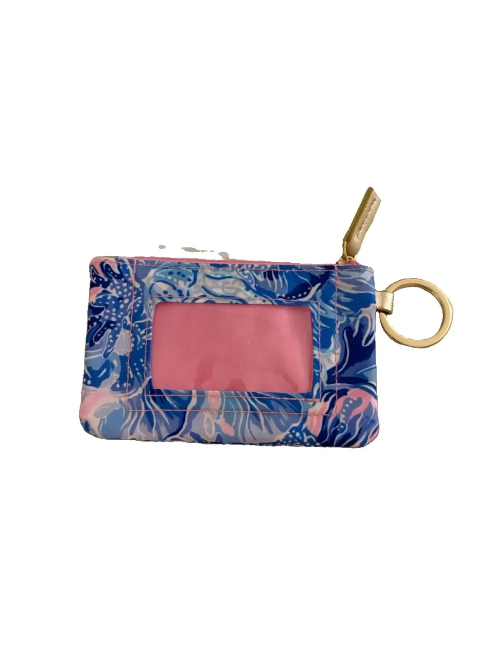 Lilly Pulitzer ID Holder Blue and Pink Floral for Key & Card with Gold Hardware